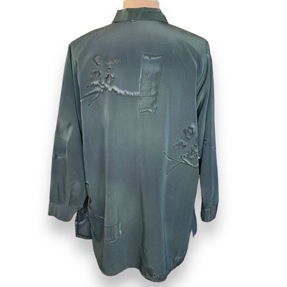 Vintage A Class Black Gray Oversized Button Down Shirt Abstract Art To Wear XL - Picture 5 of 11